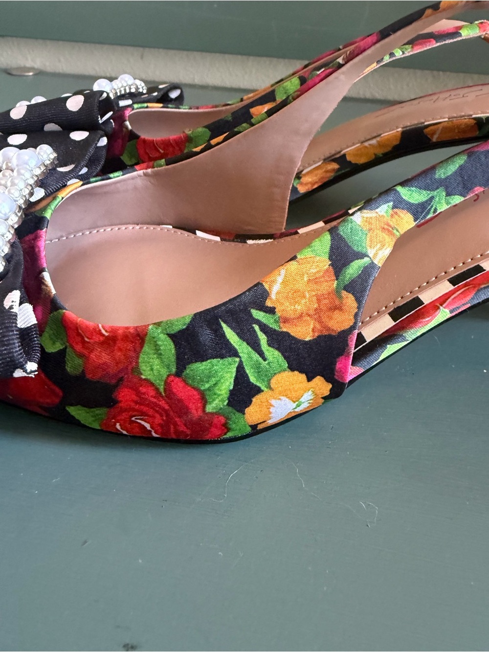 Betsey Johnson BIRDIE Floral Polka Dot Slingback Heels - Picture 6 of 10